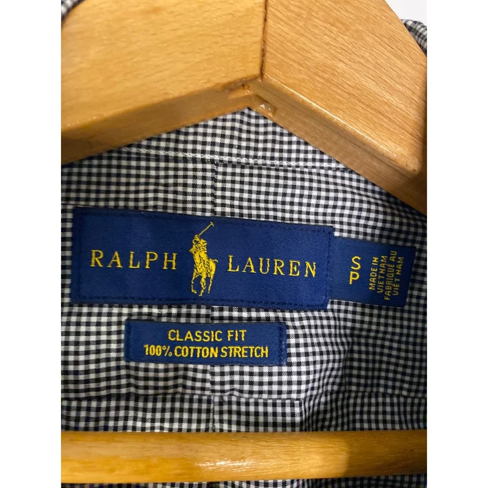 Polo Ralph Lauren Mens Button Down Shirt Black White Long Sleeve L Office Preppy